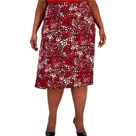 Kasper Plus Size Midi  Crimson Cream Multi-Color Printed Skirt 3X - Picture 1 of 10